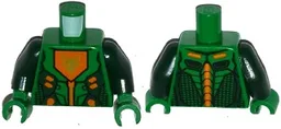 Torso Nexo Knights Armor with Orange and Gold Circuitry and Orange Emblem with Gold Fox Head Pattern / Dark Green Arms / Green Hands