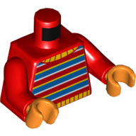 Lego Torso Sweater with Yellow Collar, Blue, White, and Yellow Stripes Print (Ernie), Red Arms, Orange Hands / Red