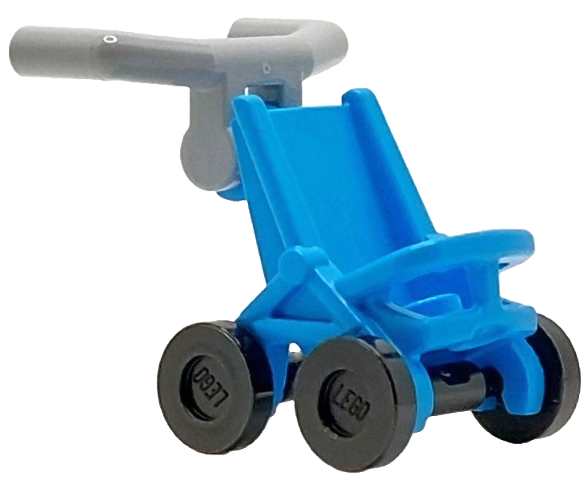 Lego Minifigure, Utensil Stroller / Baby Carriage with Black Wheels and Light Bluish Gray Angular Handlebars (5491 / 2496 / 98397)