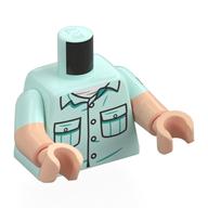 Lego Torso, Dual Molded Arms with Shirt, Pockets, Jurassic Park Logo on Back and Shoulder print, Light Aqua Sleeves Pattern, Light Nougat Arms and Hands / Light Aqua