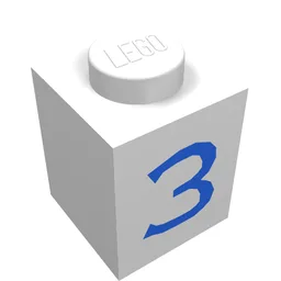 Brick 1 x 1 with Blue '3' Print / White
