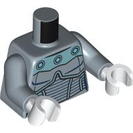 Lego Torso Armor, Silver and Metal Green Panels print, Sand Blue Arms, White Hands / Sand Blue