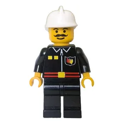 Fireman, Black Fire Jacket with Red Belt and Badge, White Helmet, Moustache