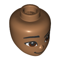 Lego Minidoll Head Reddish Brown Eyes, Smile print / Medium Nougat