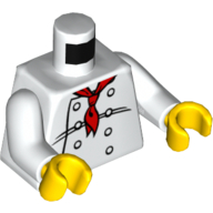Lego Torso Chef with 8 Buttons, Long Red Neckerchief / '2012 The LEGO Store Victor, NY' Back Print, White Arms, Yellow Hands / White