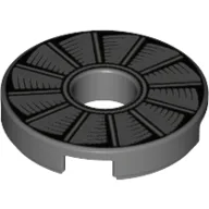 Tile Round 2 x 2 with Hole with Turbine Print / Dark Bluish Gray