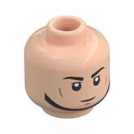 Minifig Head Imperial Remnants Shuttle Pilot, Black Eyebrows, Strap, Cheek Lines, Neutral / Angry / Light Nougat