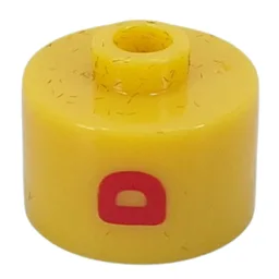 Pen Bead, Round Long, Flat Edge with Red 'D' Print / Yellow