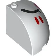 Brick Round Corner 4 x 4 x 3 Quarter Dome Top with Closed Black Eyes, Red Stripes, Bright Pink Cheek, Right / White