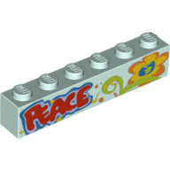 Lego Brick 1 x 6 with 'PEACE' and Flower Print / Light Aqua