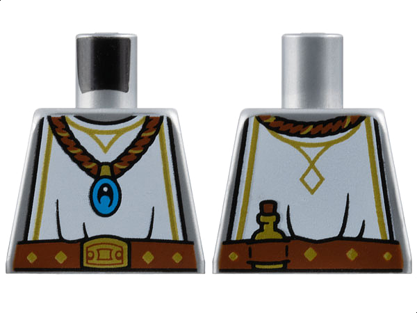 Lego Torso White Surcoat, Reddish Brown Jewel Necklace and Belt, Gold Buckle and Trim Pattern