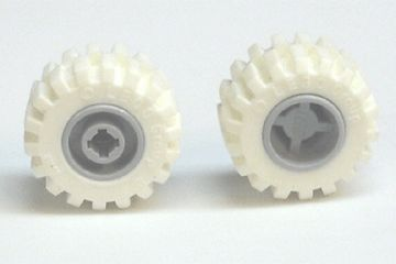 Lego Wheel 11mm D. x 12mm, Hole Notched for Wheels Holder Pin with White Tire Offset Tread Small Wide, Raised Groove (6014b / 60700)