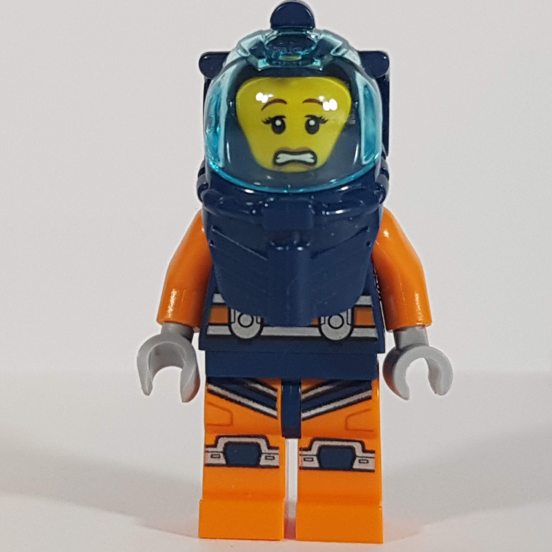 Lego Diver, Woman, Dark Blue and Orange Wetsuit, Dark Blue Diving Helmet with Visor