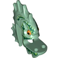 Minifig Head Special, Barracuda with Dark Green and Line Scales Print / Sand Green