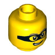 Lego Minifig Head Criminal, Black Eyemask, Dark Tan Eyebrows, Smirk Showing Teeth Print / Yellow