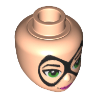 Lego Minidoll Head with Thin Black Pointed Mask, Bright Green Eyes and Dark Pink Lips Print (Batgirl) / Light Nougat