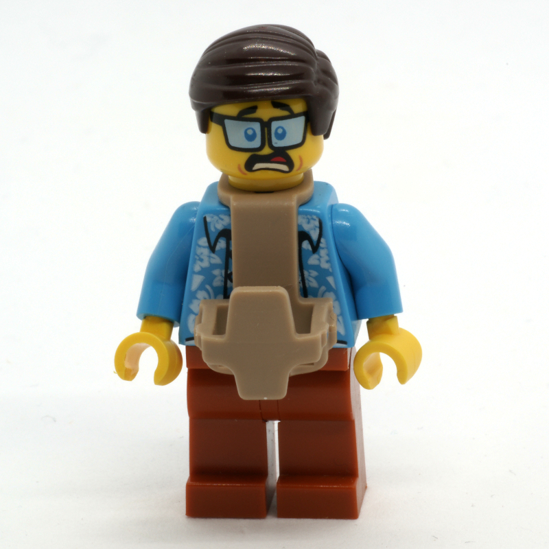 Lego Man, Open Dark Azure Hawaiian Shirt, Dark Orange Legs, Dark Brown Hair, Baby Carrier