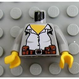 Torso Jacket over White Shirt, Belt with Pouches Print, Light Gray Arms, Yellow Hands / Light Gray