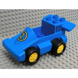 Duplo Car Formula One with Blue Bottom and Yellow Number 2 Print / Red