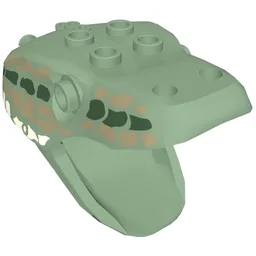 Animal Body Part, Snake / Serpent Head, Basilisk with Dark Green, Dark Tan, and Light Gray Scales Print / Sand Green