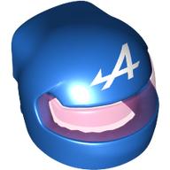 Lego Helmet, Formula 1 with Trans-Dark Pink Visor pattern and White 'W' print / Blue