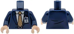 Torso Suit Jacket Open with Buttons over White Shirt with Light Bluish Gray Stripes, Medium Nougat Dotted Tie, Black Belt with Silver Buckle, ID Badge Pattern / Dark Blue Arms / Light Nougat Hands / Dark Blue