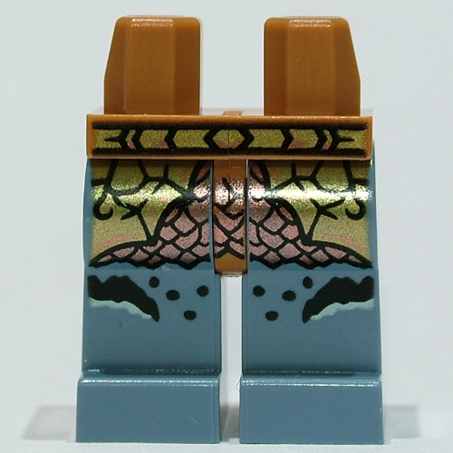 Lego Hips and Sand Blue Legs with Gold Belt, Loin Cloth, Metallic Copper Scales print / Medium Nougat