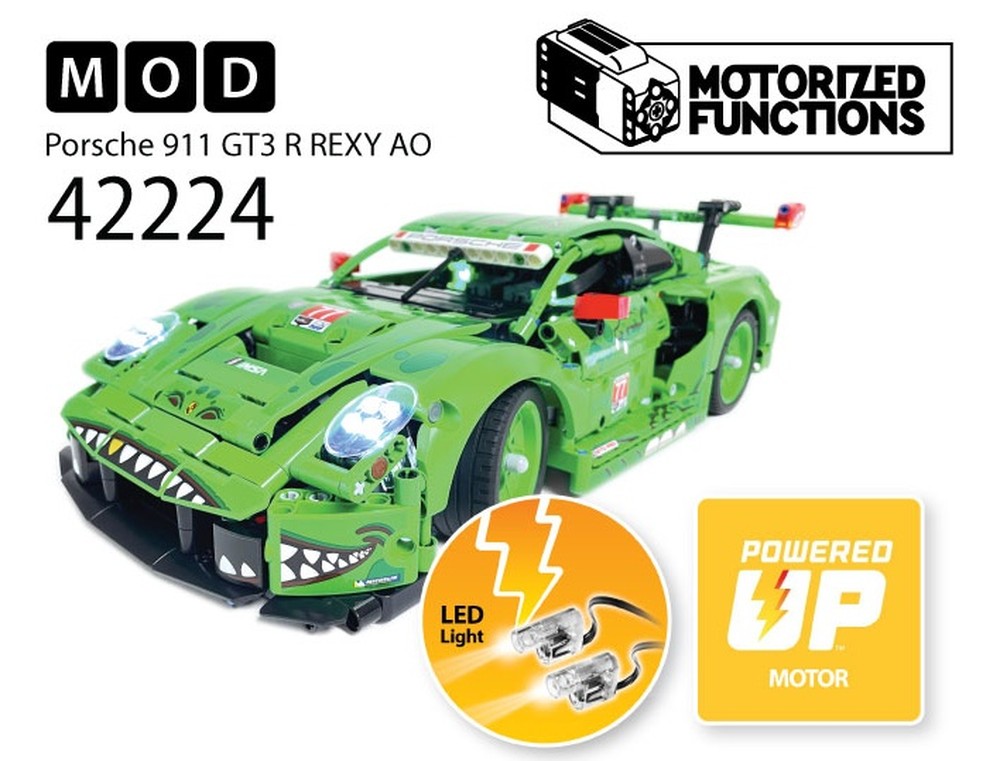 Lego 42224 Porsche 911 GT3 R REXY AO Racing Car RC MOD for Powered Up Mortors