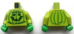 Torso Sweater with Dark Green 'HAPPY HALLOWEEN' and Pumpkin Jack O' Lantern with Bright Green Stripes Pattern (BAM) / Lime Arms / Bright Green Hands