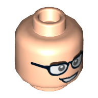 Lego Minifig Head Justin Hammer, Dual Sided, Glasses with White Lenses, Dark Brown Eyebrows, Open Mouth Smile / Closed Mouth, Raised Eyebrow Print [Hollow Stud] / Light Nougat