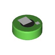 Lego Tile Round 1 x 1 with Brickheadz Eye, White Squares, Black Circle print / Bright Green