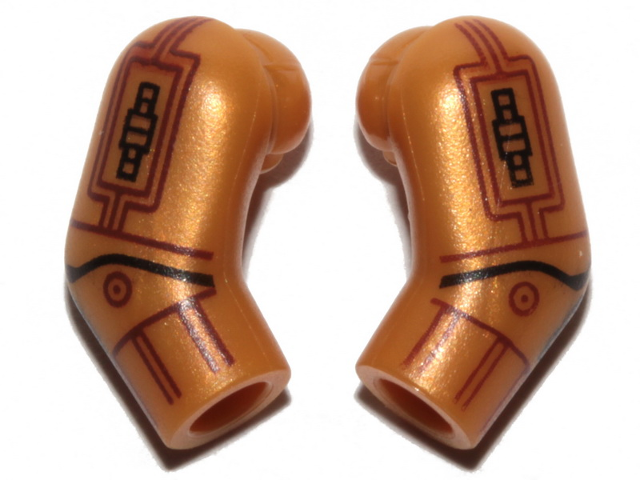 Lego Arm, (Matching Left and Right) Pair with SW C-3PO Reddish Brown and Black Lines and Shapes Pattern