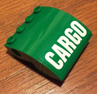 Lego Slope, Curved 4 x 4 x 2 with 4 Studs and Pin Holes with White 'CARGO' Pattern (Sticker) - Set 60022