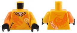 Torso Shirt with Pockets, Orange Dragon, White Ninjago Logogram Letter A and 'ARIN' Pattern / Bright Light Orange Arm Left / Orange Arm Right / Black Hands