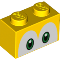 Lego Brick 1 x 2 with Green Eyes (Koopa Troopa) Print / Yellow