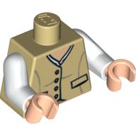 Lego Torso Vest, 4 Buttons and 2 Pockets Print, White Arms, Light Nougat Hands / Tan