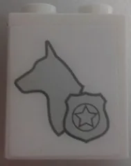 Brick 1 x 2 x 2 with Inside Stud Holder with Silver Dog Head Silhouette and Police Badge Pattern Model Left Side (Sticker) - Set 60048