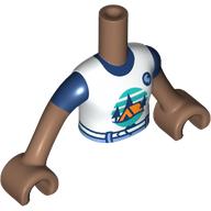 Lego Minidoll Torso Girl with Orange Tent, Dark Blue Trees, Dark Turquoise Sky, Ground print, Medium Brown Arms and Hands / Medium Brown