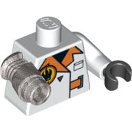 Lego Torso Jacket with Agents Villain Logo, Orange Lapels and Buckle Print, White Left Arm with Black Hand, Metallic Silver Mech Right Arm / White