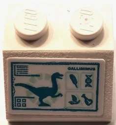 Slope 45 2 x 2 with Dark Turquoise 'GALLIMIMUS' and Dinosaur on Screen Pattern (Sticker) - Set 75940