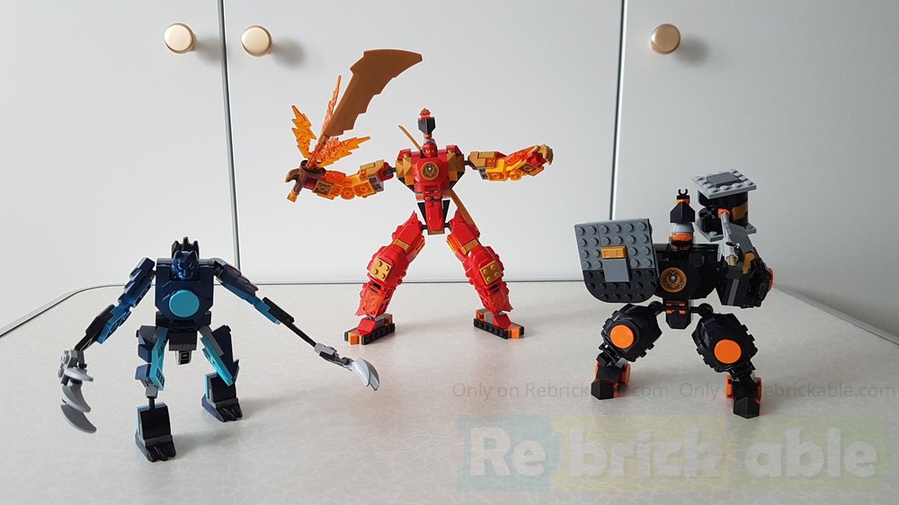 Lego Lava mech, dwarf mech and wolf mech