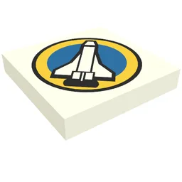 Tile 2 x 2 with Space Port Logo, Space Shuttle on Blue Background with Yellow Border Print / White