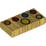 Tile 1 x 2 with Infinity Gauntlet Stones, 6 Colored Circles Print / Pearl Gold