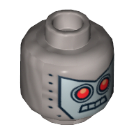 Lego Minifig Head Robo SWAT / Radio DJ Robot, Red Eyes, 4 Mouth Squares and Rivets Print [Hollow Stud] / Flat Silver