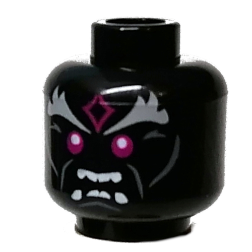 Lego Minifig Head Vangelis, Purple Eyes, Light Bluish Gray Markings, White Fangs Print / Black