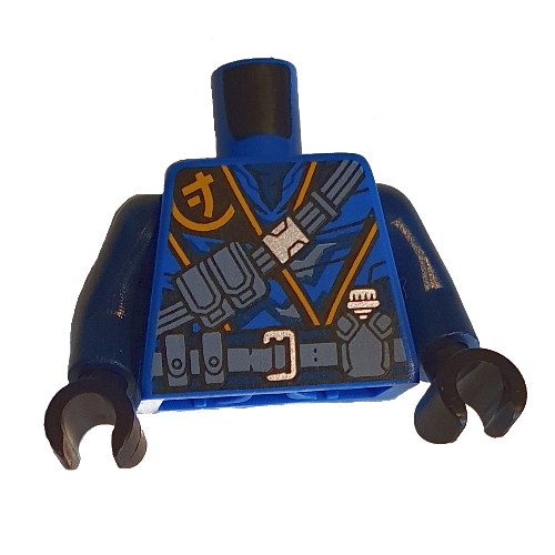 Lego Torso Robe, Gold Trim, Sand Blue Utility Belt Print (Jay), Dark Blue Arms, Black Hands / Blue