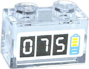 Lego Brick 1 x 2 without Bottom Tube with '075' and Battery Charge Pattern (Sticker) - Set 41091