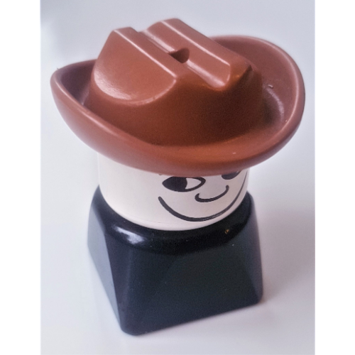 Lego Duplo 2 x 2 x 2 Figure Brick Early, Cowboy Hat Fabuland Brown, Looking Right Print / Black