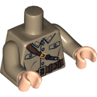 Lego Torso Uniform with Four Buttons, Belt and Shoulder Strap Print, Dark Tan Arms, Light Nougat Hands / Dark Tan
