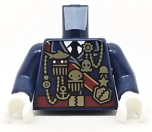 Lego Torso Military Uniform with Medals and Dark Red Sash Pattern / Dark Blue Arms  / White Hands